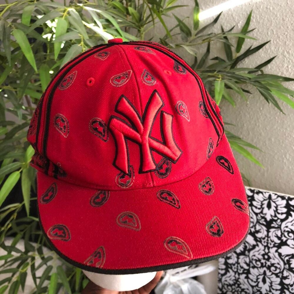 NY New York yankees red black cooperstown collections trucker hat cap-Size 7 1/2